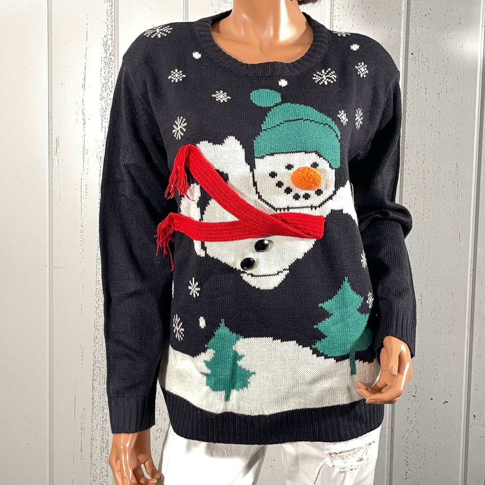 *NWT Merry Christmas Women’s 3D Navy Blue Snowman Sweater Sz L - Picture 12 of 16